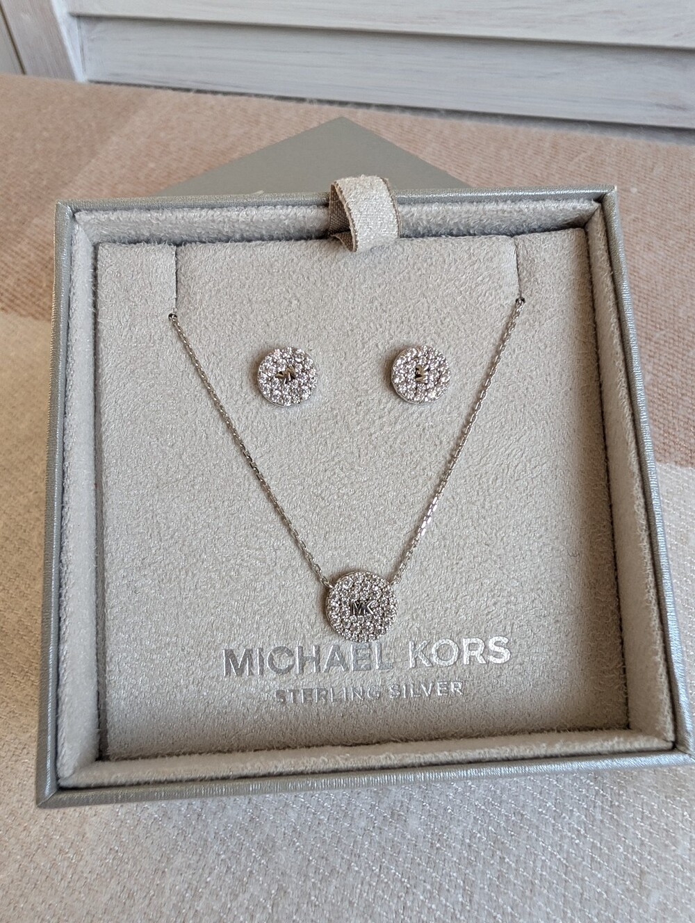 Michael Kors Silver-Tone Pave Necklace and Stud Earrings Set - Silver